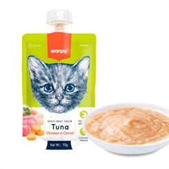 Wanpy Tasty Meat Paste - Tuna with Chicken & Carrot 90g - vådfoder til katte